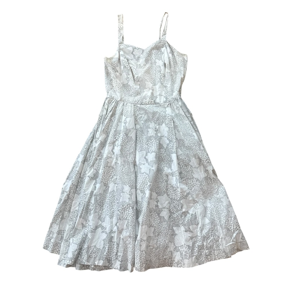 Vintage 50s 60s Floral Full Circle Skirt Sundress Fit Flare Cotton Dress M White